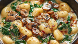 Gnocchis crémeux aux épinards et champignons depuis recettemoderne