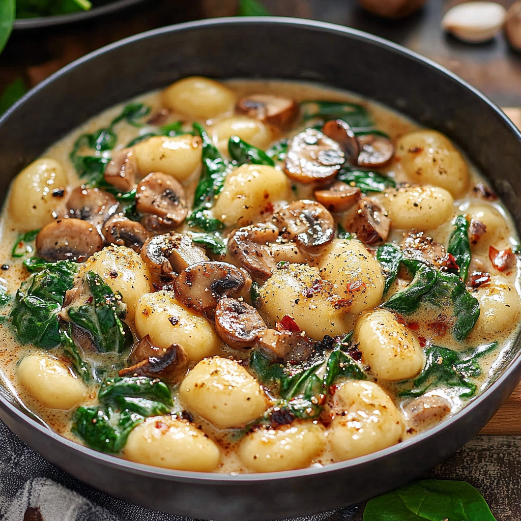 Gnocchis crémeux aux épinards et champignons depuis recettemoderne