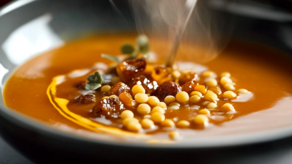 Velouté lentilles potimarron noisettes depuis recettemoderne