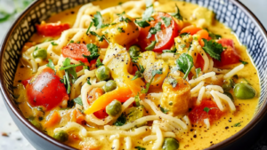 Pâtes aux légumes et lait de coco depuis recettemoderne