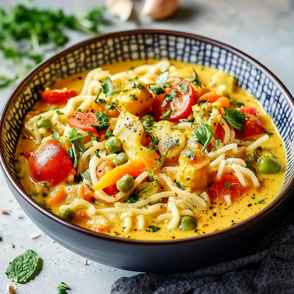 Pâtes aux légumes et lait de coco depuis recettemoderne