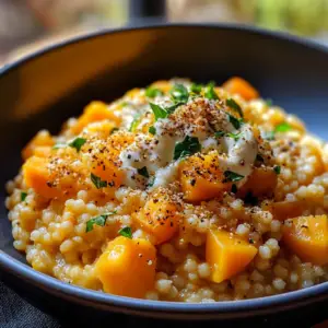 Risotto de couscous perlé au butternut depuis recettemoderne