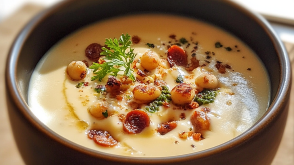 velouté de chou fleur au chorizo et noisettes depuis recettemoderne