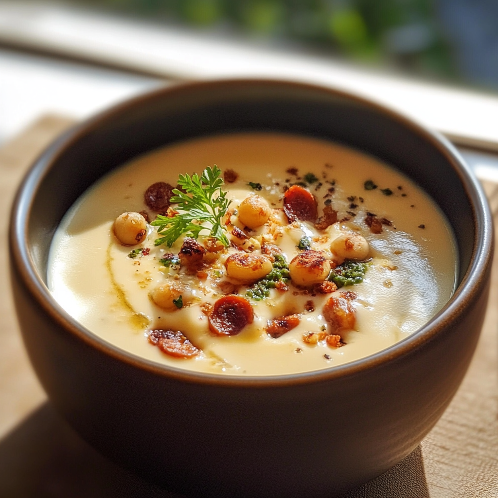 velouté de chou fleur au chorizo et noisettes depuis recettemoderne