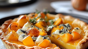 Tarte courge butternut et bleu d'Auvergne depuis recettemoderne