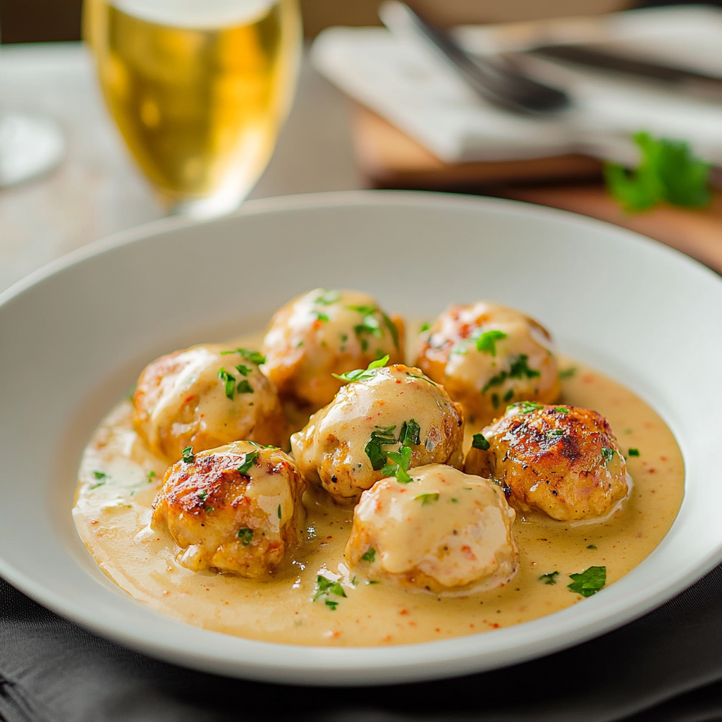 Boulettes de poulet sauce crémeuse depuis recettemoderne