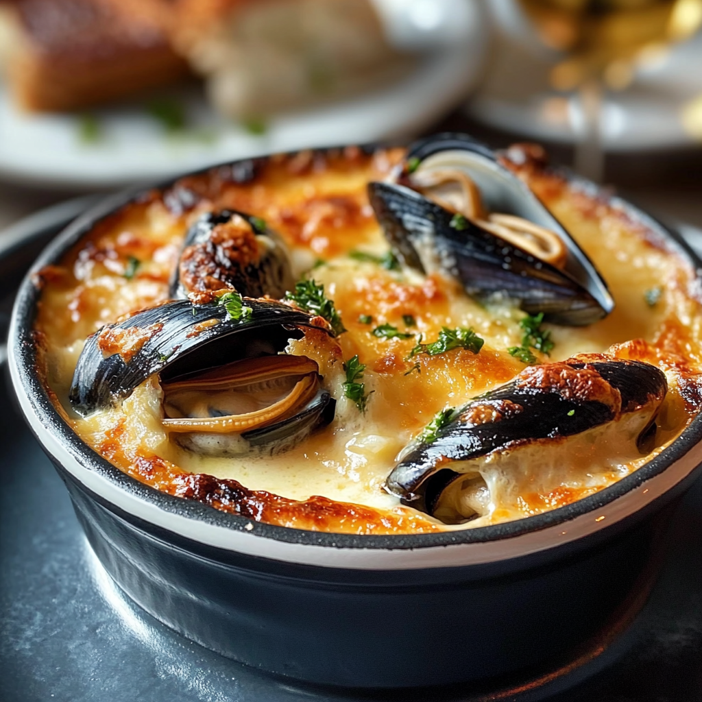 Cassolette de moules gratinées depuis recettemoderne