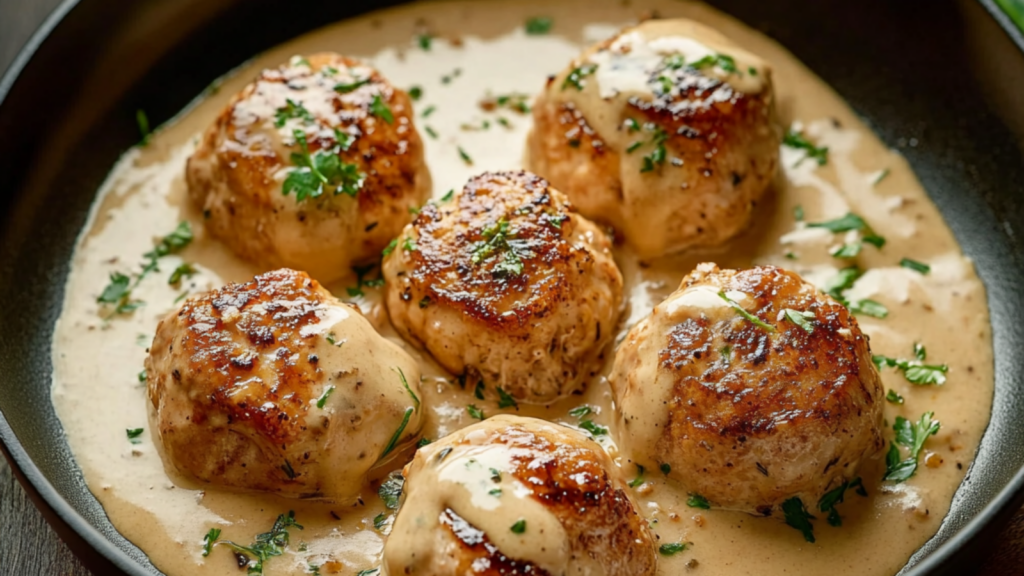 Boulettes de poulet sauce crémeuse depuis recettemoderne
