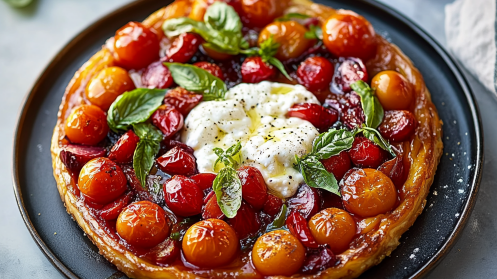 Tarte Tatin tomates cerises burrata depuis recettemoderne