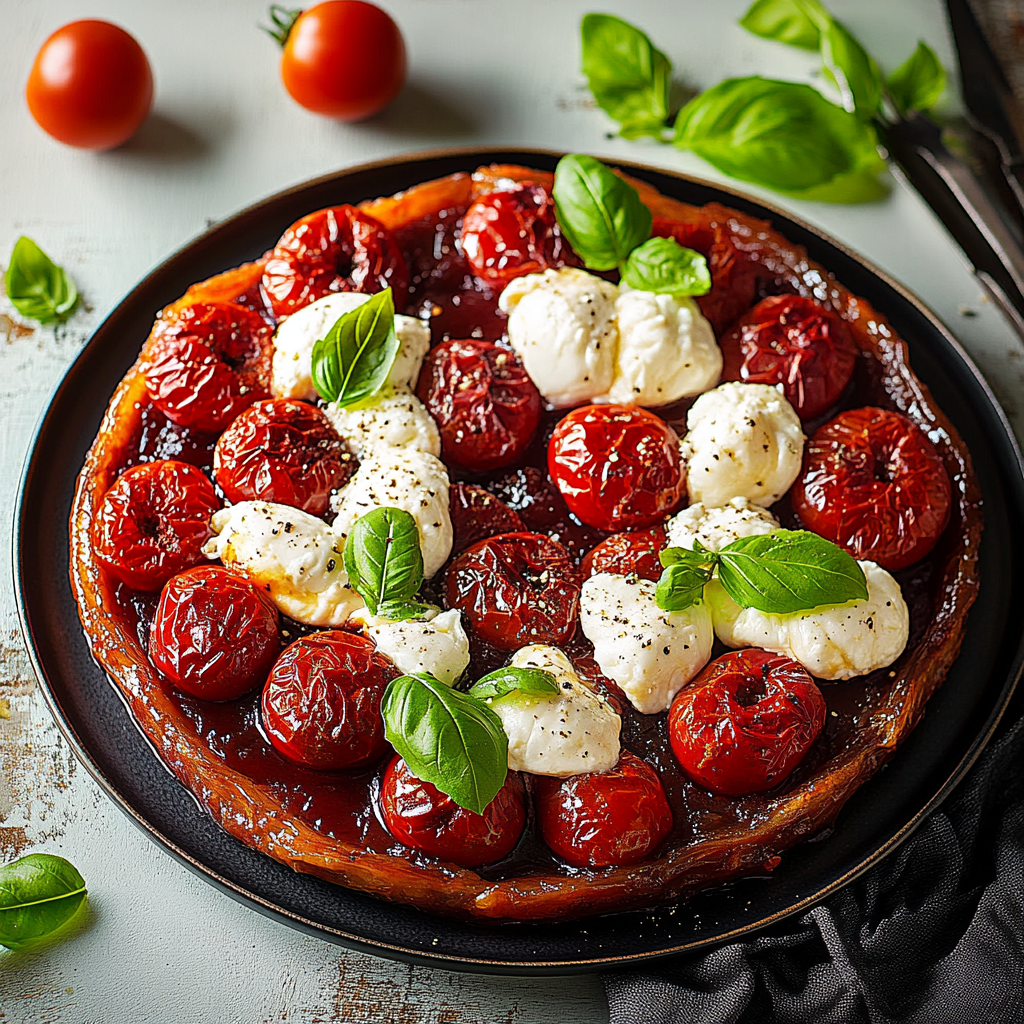 Tarte Tatin tomates cerises burrata depuis recettemoderne