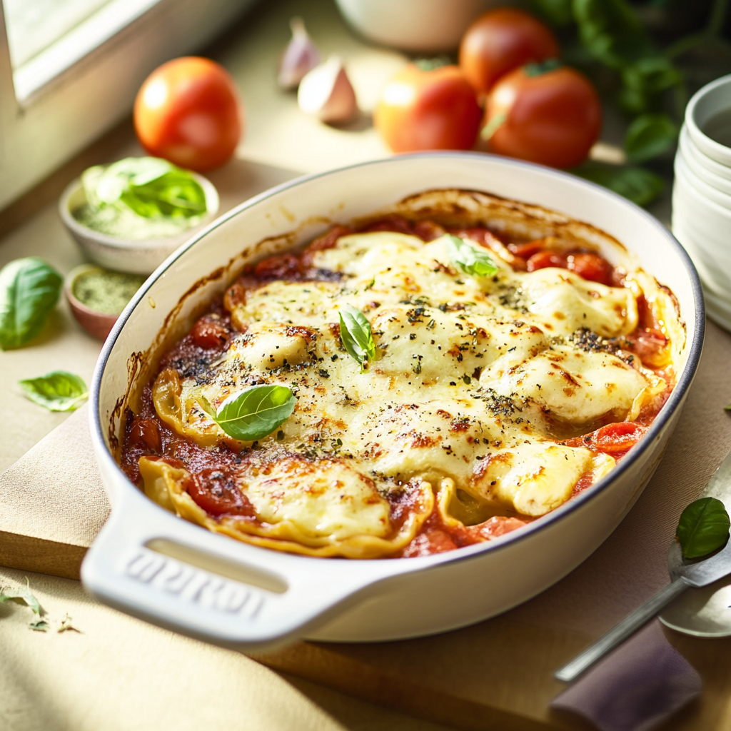 Gratin de ravioles au chèvre depuis recettemoderne