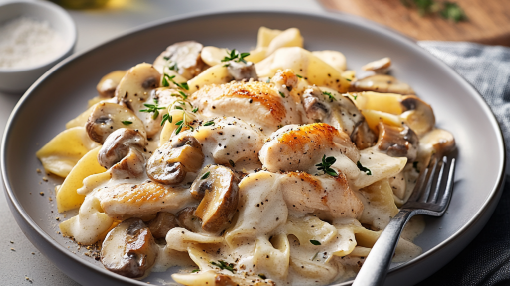 Pâtes crémeuses au poulet et champignons depuis recettemoderne