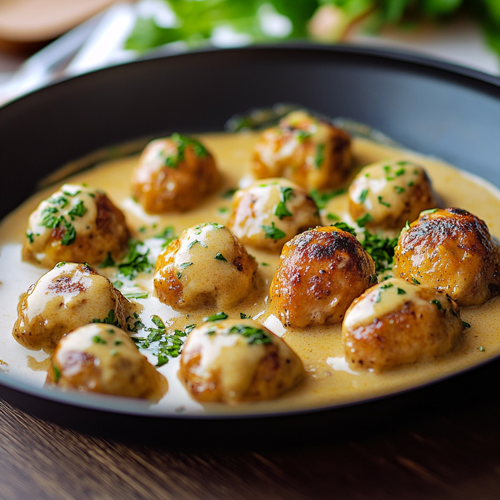 Boulettes de poulet sauce crémeuse depuis recettemoderne