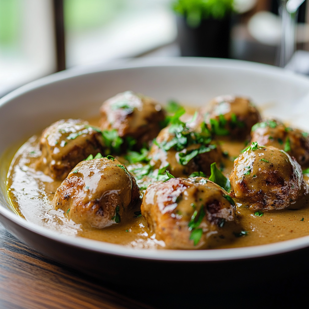 Boulettes de poulet sauce crémeuse depuis recettemoderne