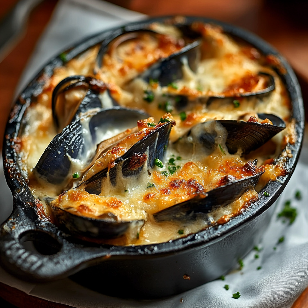 Cassolette de moules gratinées depuis recettemoderne