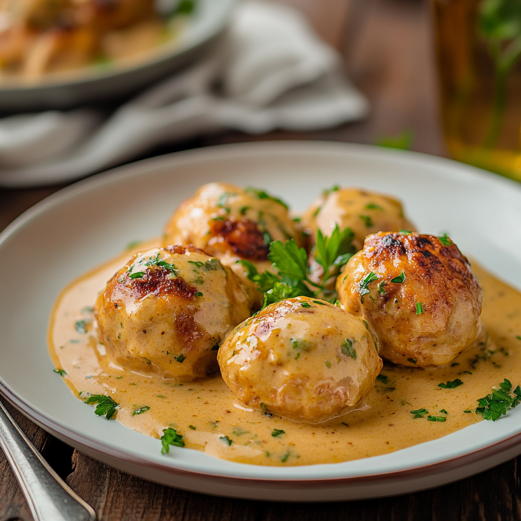 Boulettes de poulet sauce crémeuse depuis recettemoderne