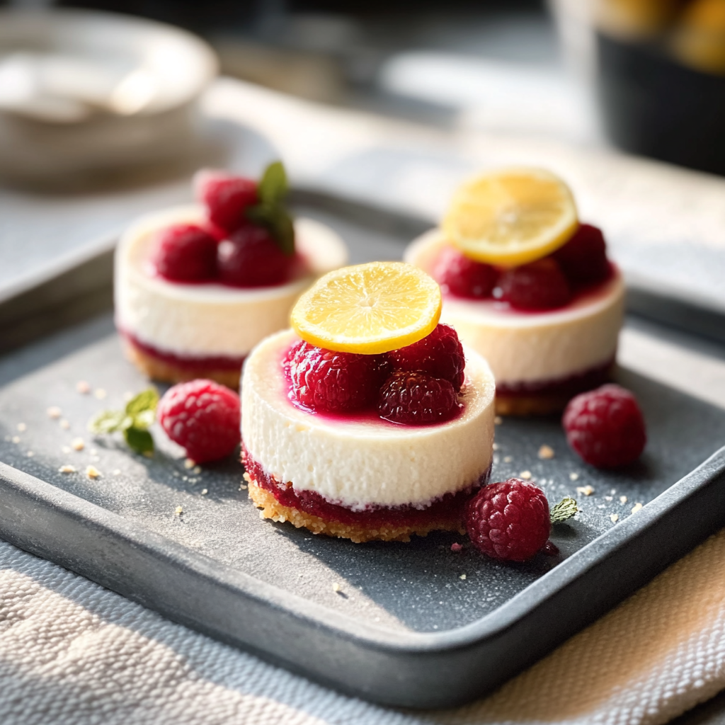 Mini cheesecakes au citron et à la framboise depuis recettemoderne