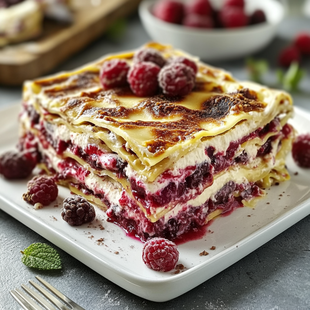 Lasagne Chocolat Blanc Framboise depuis recettemoderne
