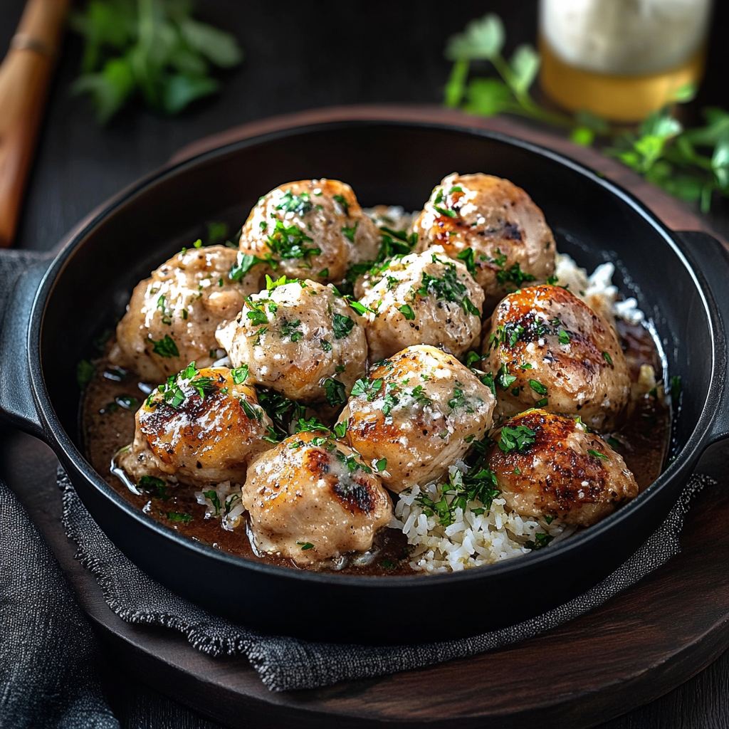 Boulettes de poulet sauce crémeuse depuis recettemoderne