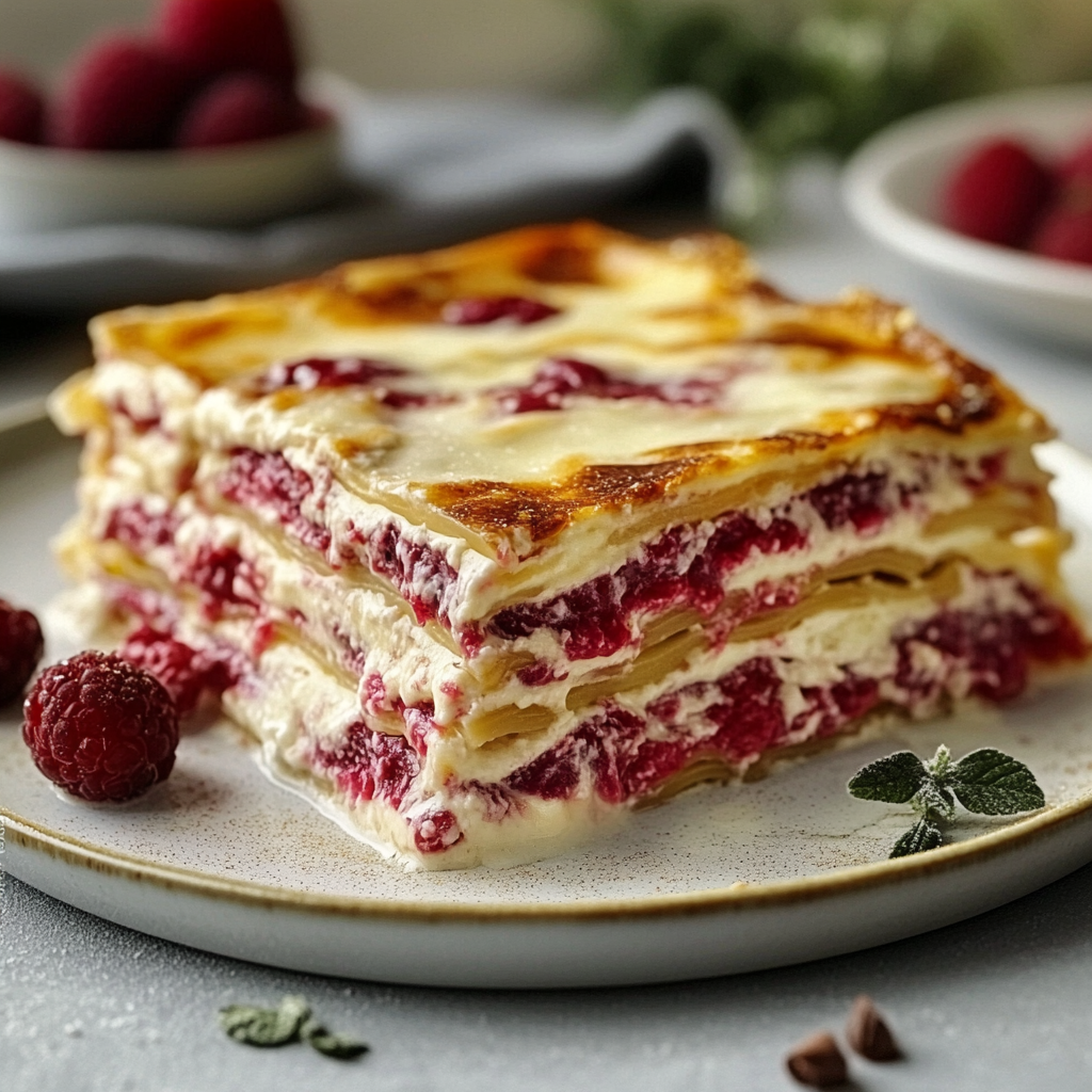 Lasagne Chocolat Blanc Framboise depuis recettemoderne