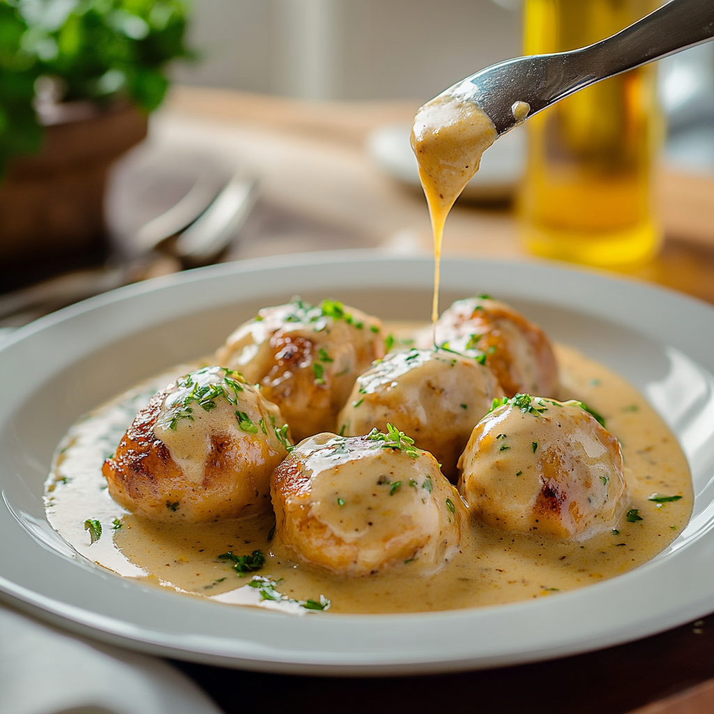 Boulettes de poulet sauce crémeuse depuis recettemoderne