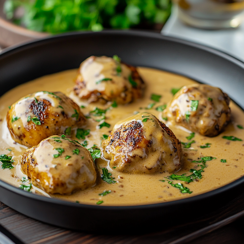 Boulettes de poulet sauce crémeuse depuis recettemoderne