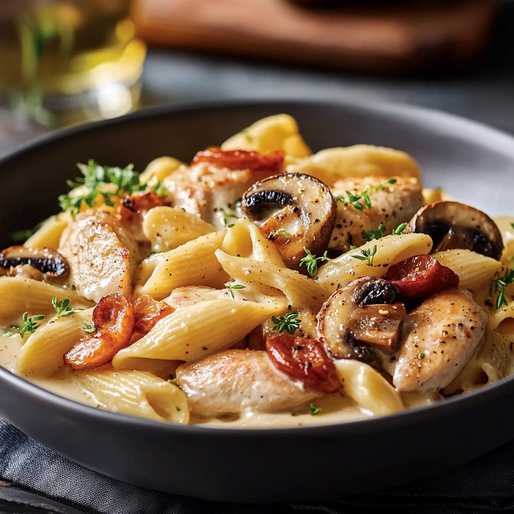 Pâtes crémeuses au poulet et champignons depuis recettemoderne