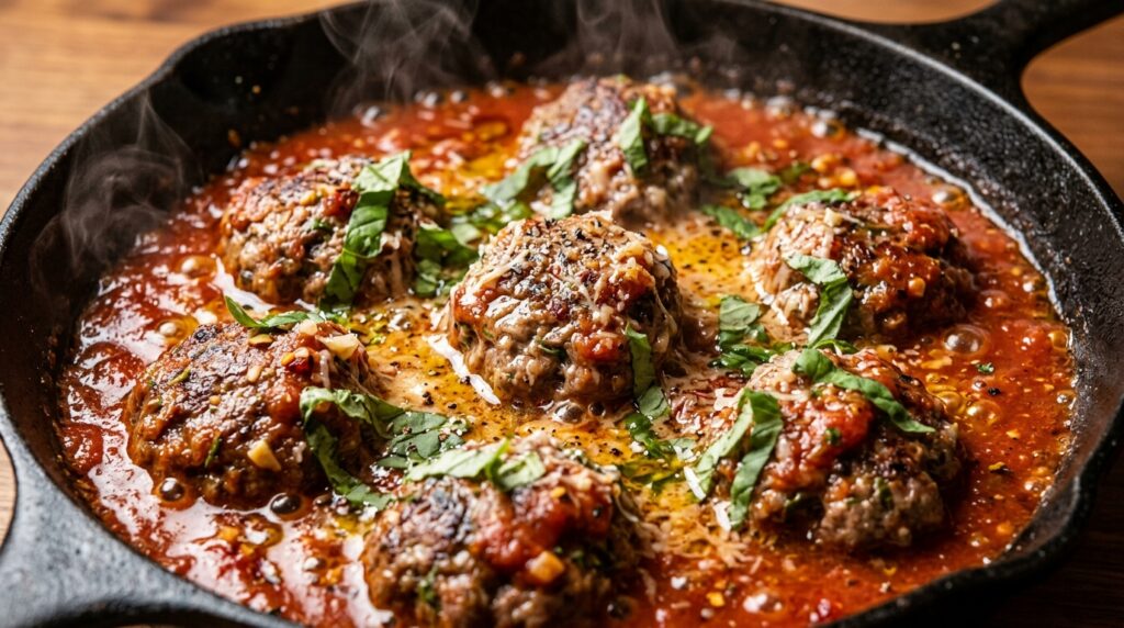 Boulettes de Bœuf Moelleuses à la Sauce Tomate & Basilic Frais
