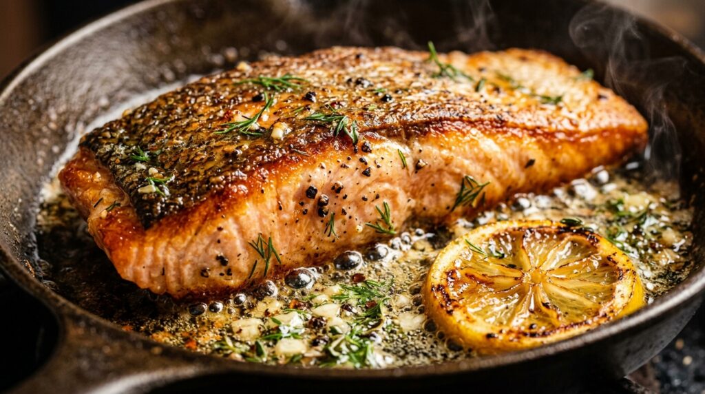 Pavé de Saumon Poêlé au Beurre d'Ail et Riz Parfumé au Citron (Dîner en 20 Min)