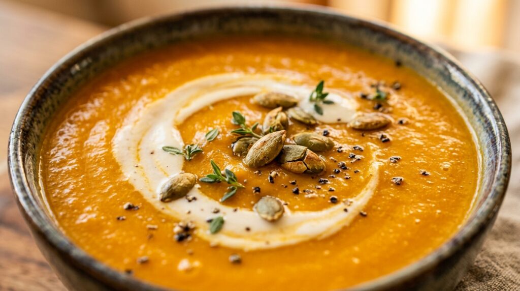 Velouté de Butternut Rôtie aux Épices Douces et Lait de Coco (Soupe d'Automne Onctueuse)