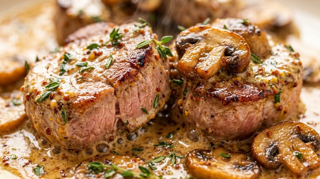 Filet Mignon de Porc Fondant aux Champignons & Crème de Moutarde