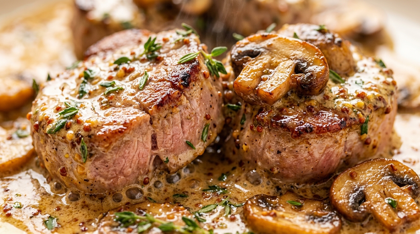 Filet Mignon de Porc Fondant aux Champignons & Crème de Moutarde