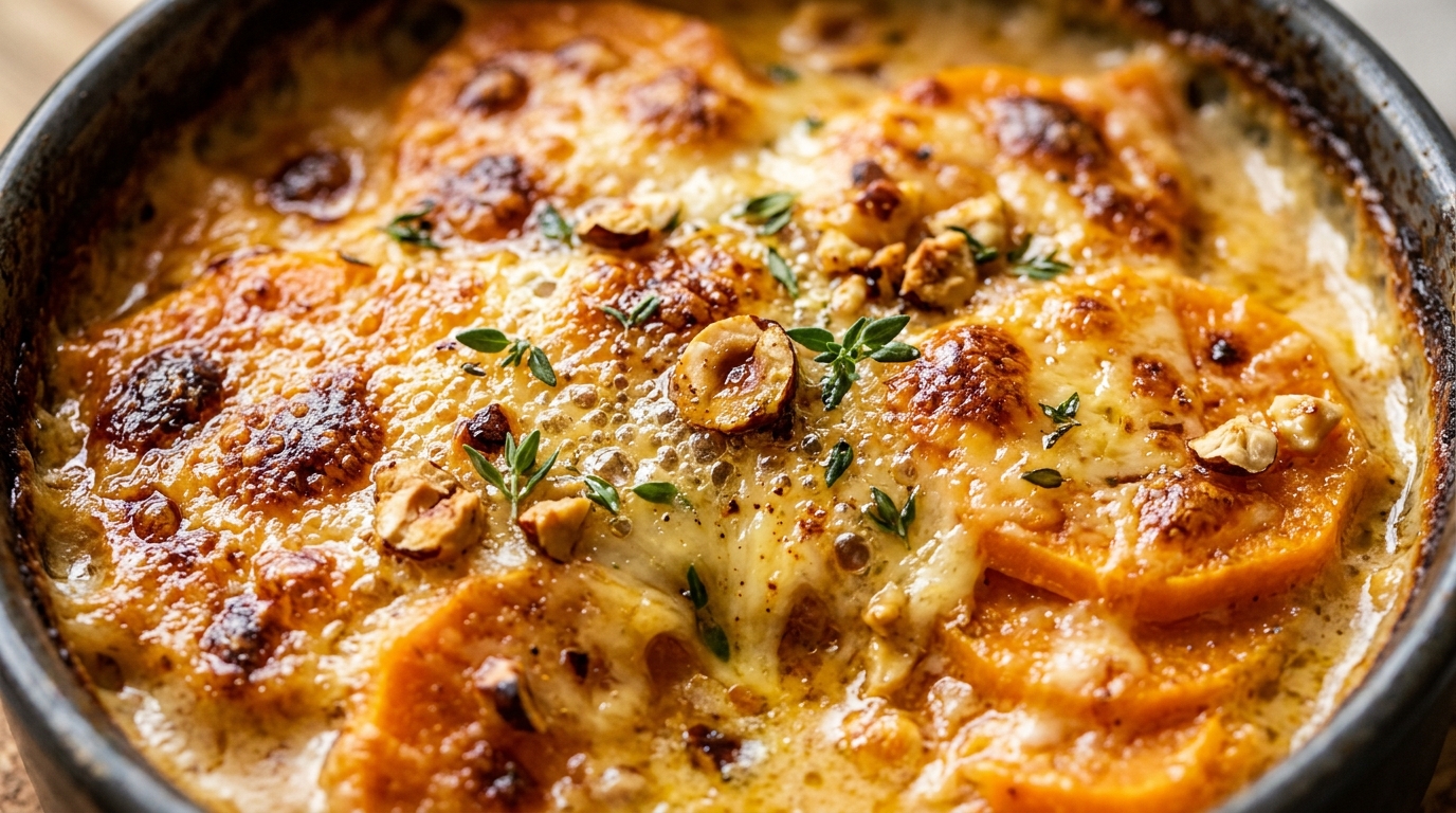 Gratin Réconfortant de Butternut & Patates Douces au Comté AOP & Noisettes Torréfiées