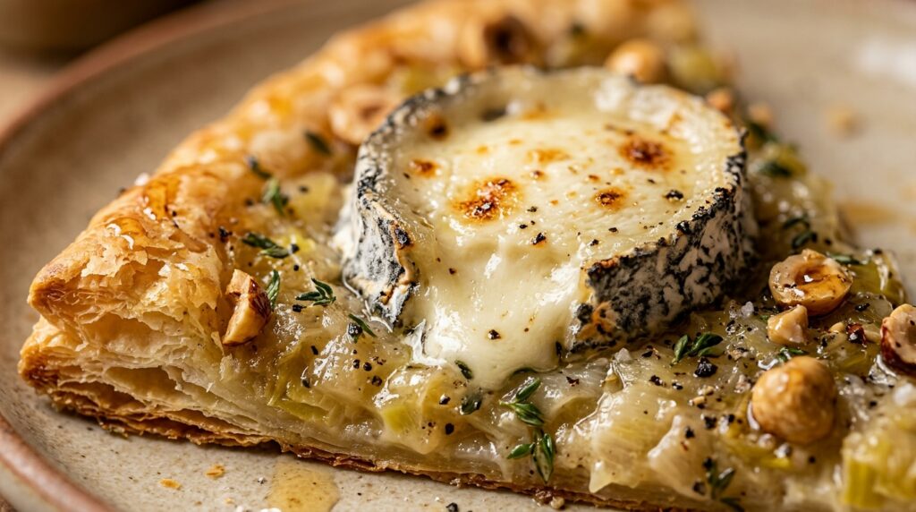 Tarte Fine aux Poireaux Fondants, Sainte-Maure de Touraine & Noisettes Torréfiées