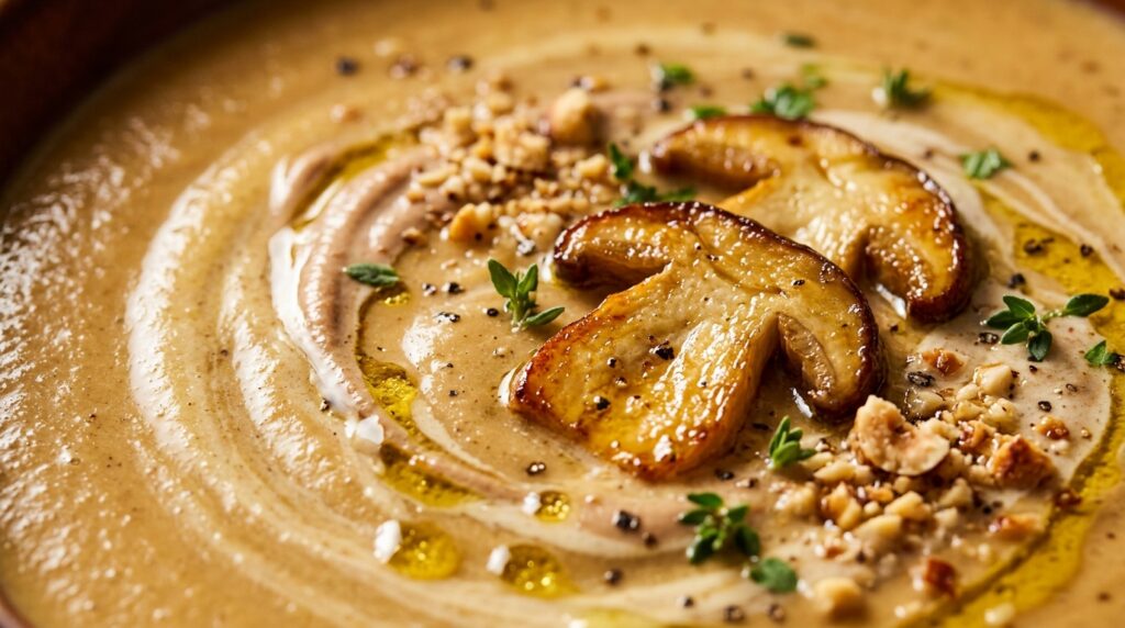 Velouté de Châtaignes & Cèpes Rôtis à la Crème de Noisette